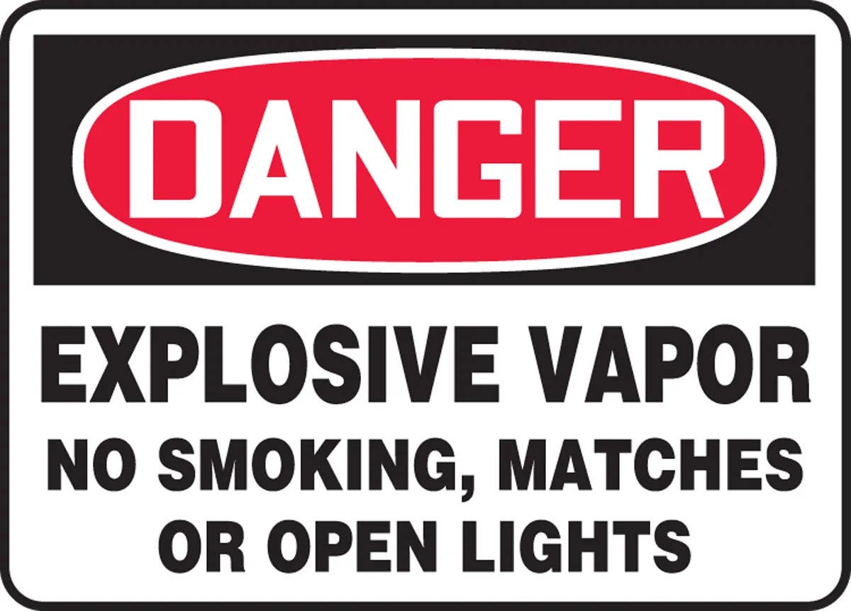 AccuformNMC MCHG060 OSHA Danger Safety Sign, Explosive Vapor No Smoking, Matches Or Open Lights, 10" H x 14" W