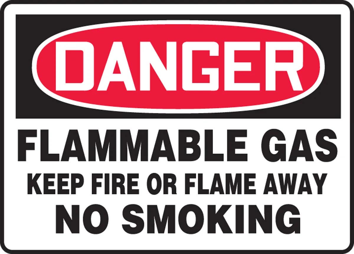 AccuformNMC MCHG062 OSHA Danger Safety Sign, Flammable Gas, Keep Fire Or Flame Away, No Smoking, 10" H x 14" W