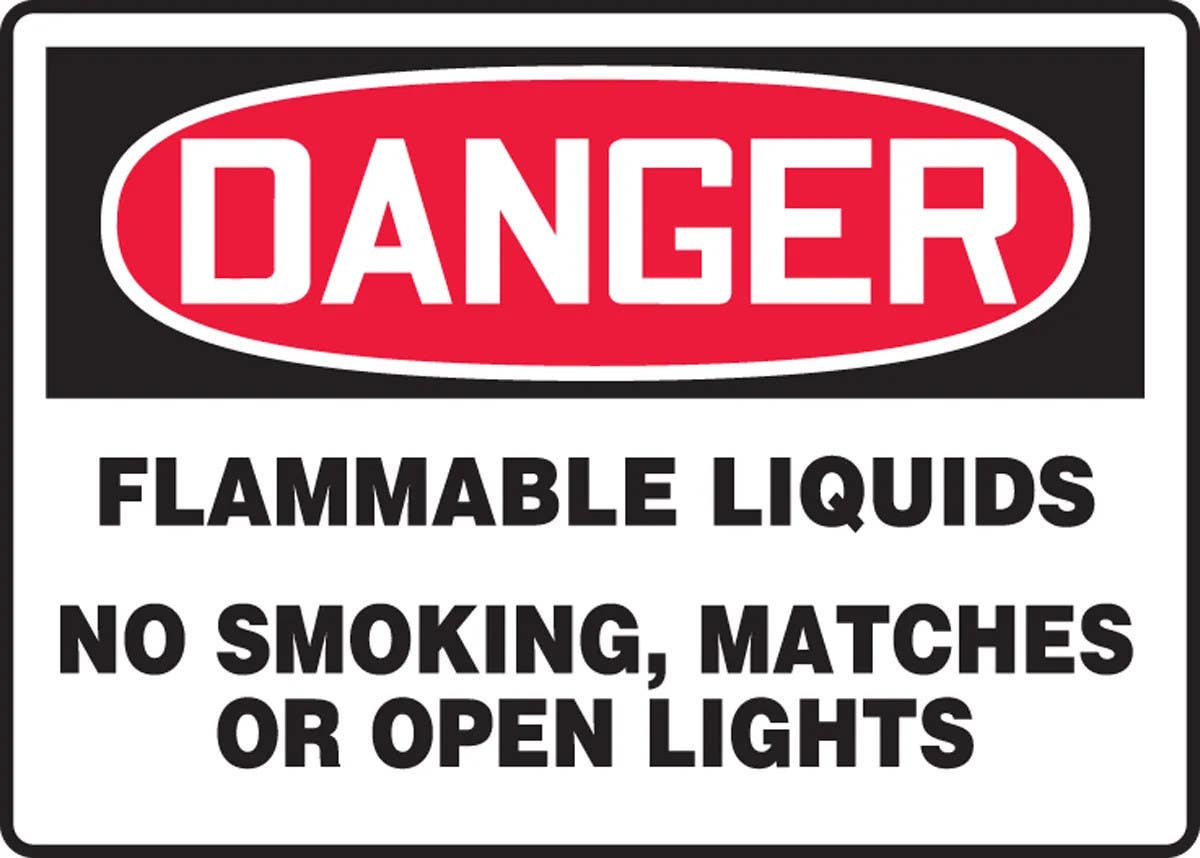 AccuformNMC MCHL OSHA Danger Safety Sign, Flammable Liquids, No Smoking, Matches Or Open Lights