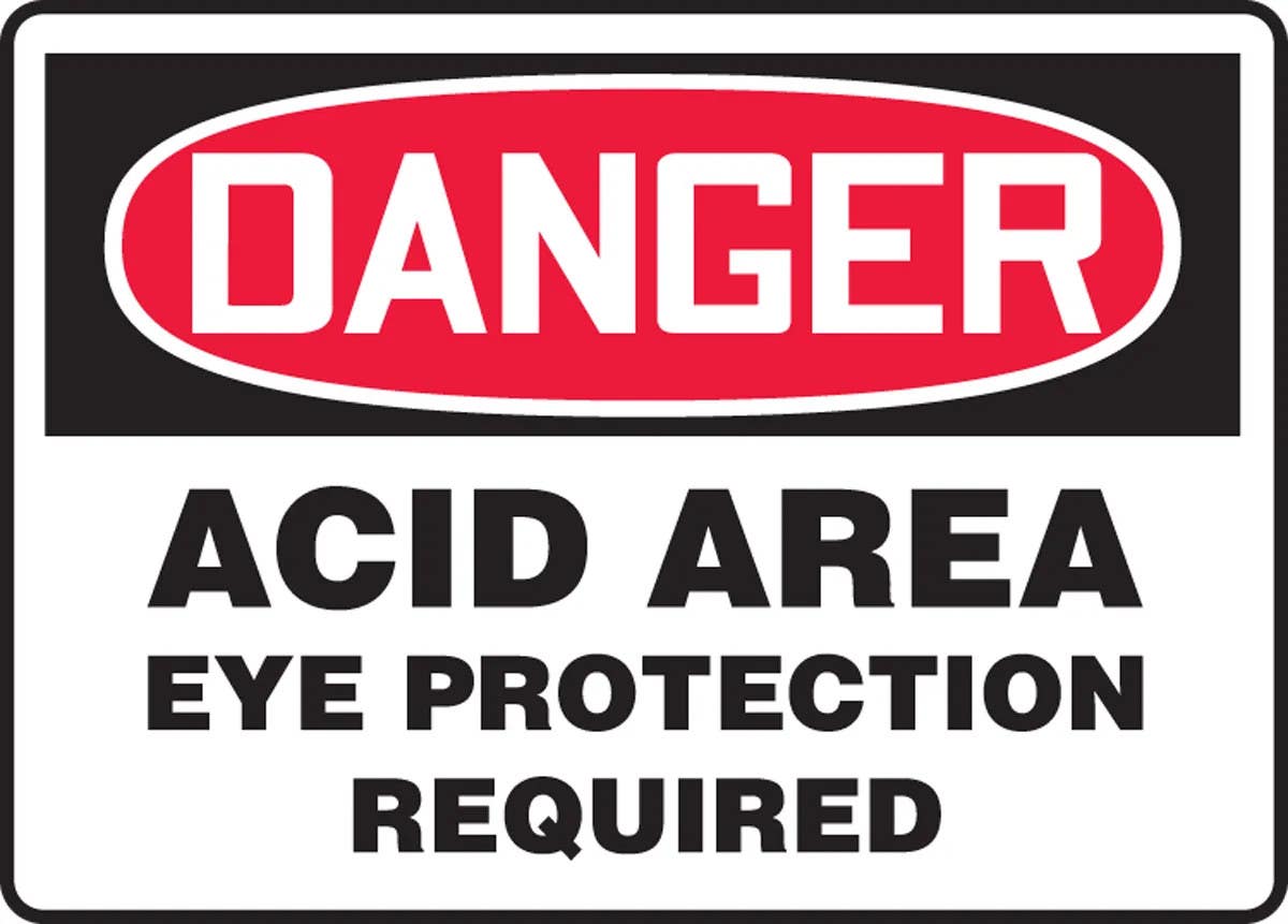 AccuformNMC MCHG084 OSHA Danger Safety Sign, Acid Area, Eye Protection Required, 10" H x 14" W