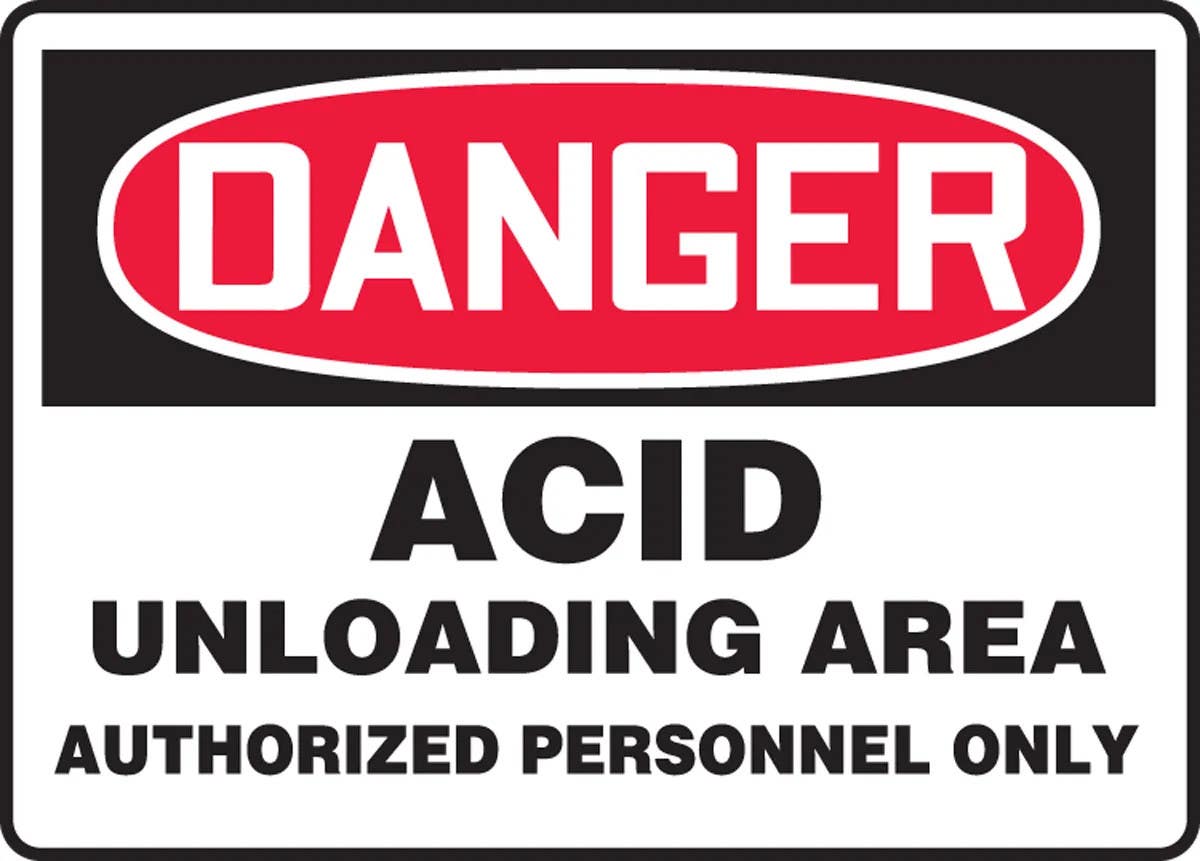 AccuformNMC MCHG086 OSHA Danger Safety Sign, Acid Unloading Area, Authorized Personnel Only, 10" H x 14" W