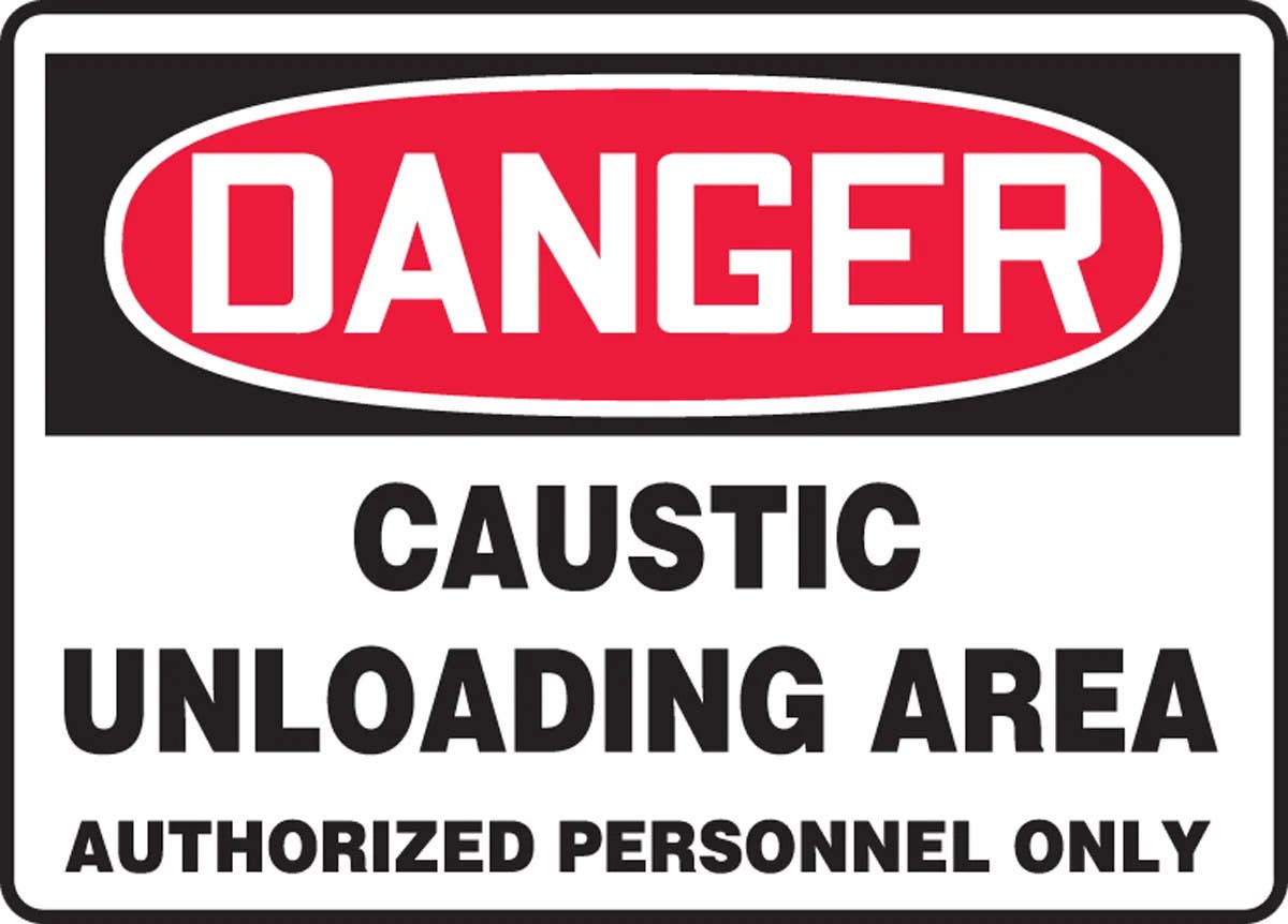 AccuformNMC MCHG088 OSHA Danger Safety Sign, Caustic Unloading Area, Authorized Personnel Only, 10" H x 14" W