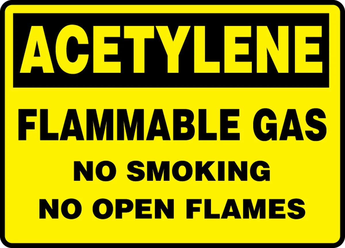AccuformNMC MCHL Acetylene Safety Sign, Flammable Gas, No Smoking, No Open Flames