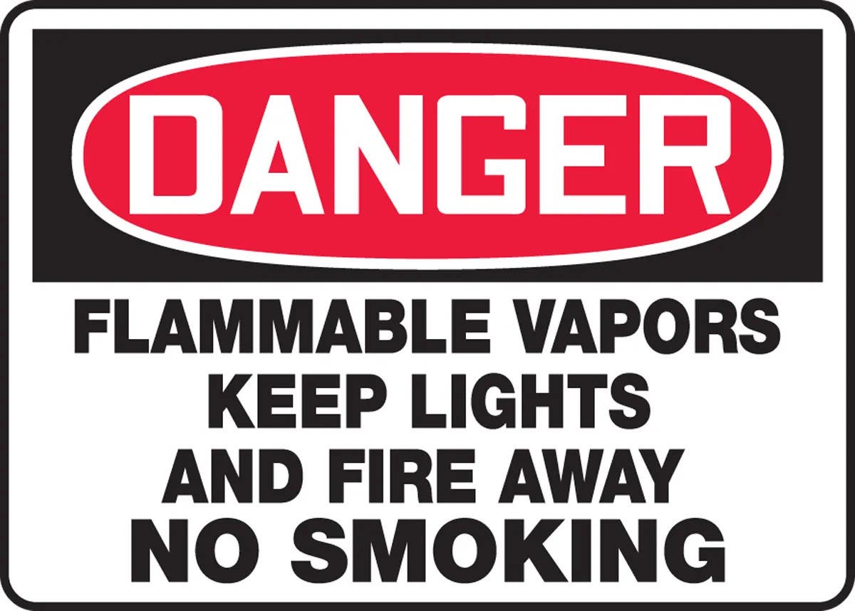 AccuformNMC MCHL OSHA Danger Safety Sign, Flammable Vapors, Keep Lights And Fire Away, No Smoking