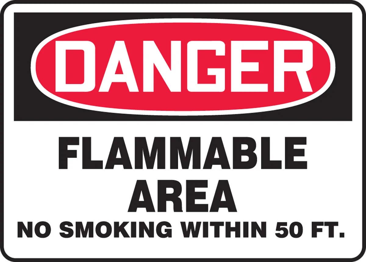 AccuformNMC MCHL OSHA Danger Safety Sign, Flammable Area, No Smoking Within 50 Ft.