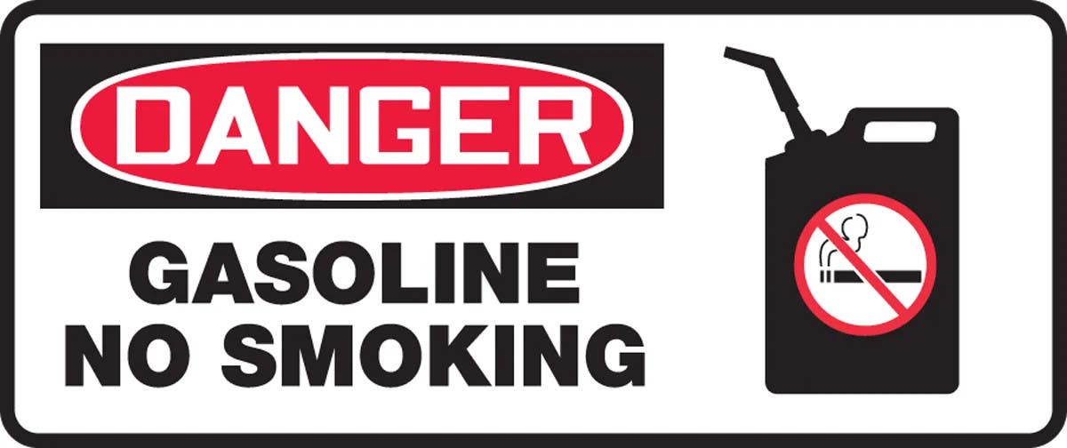 AccuformNMC MCHL037 OSHA Danger Safety Sign, Gasoline, No Smoking, 7" H x 17" W