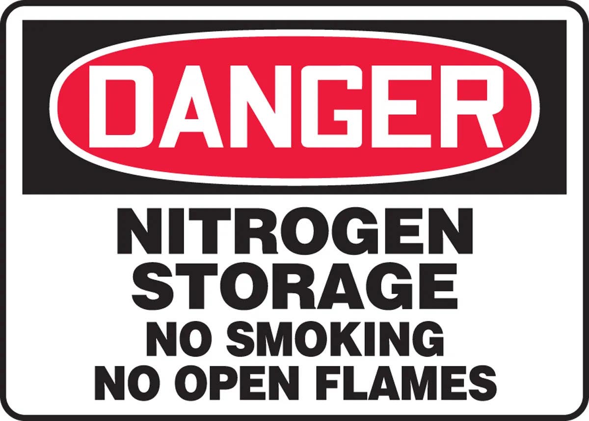AccuformNMC MCHL056 OSHA Danger Safety Sign, Nitrogen Storage, No Smoking, No Open Flames, 10" H x 14" W