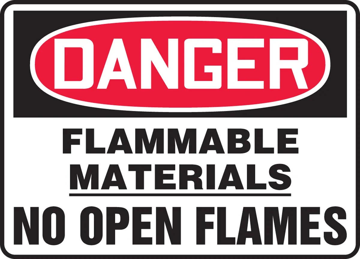 AccuformNMC MCHL070 OSHA Danger Safety Sign, Flammable Materials, No Open Flames, 10" H x 14" W