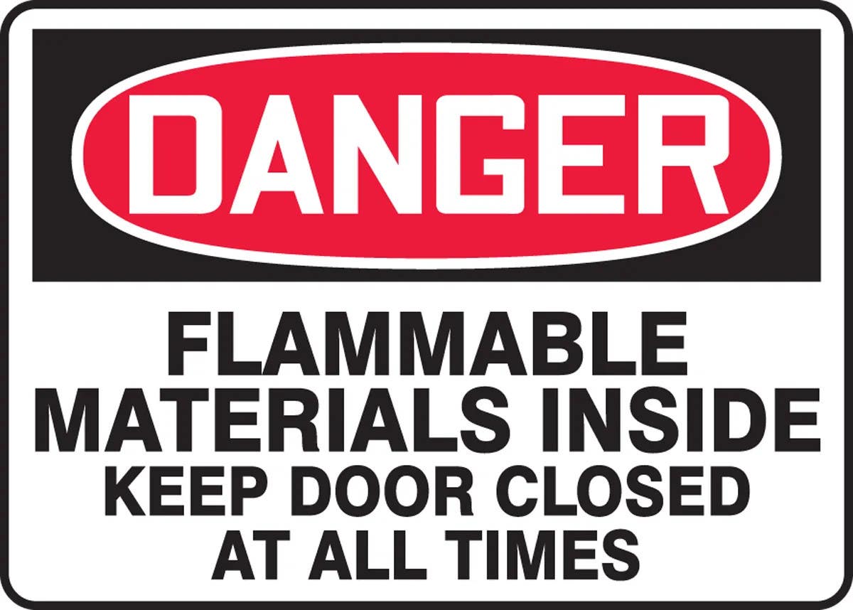 AccuformNMC MCHL101 OSHA Danger Safety Sign, Flammable Materials Inside, Keep Door Closed At All Times, 10" H x 14" W