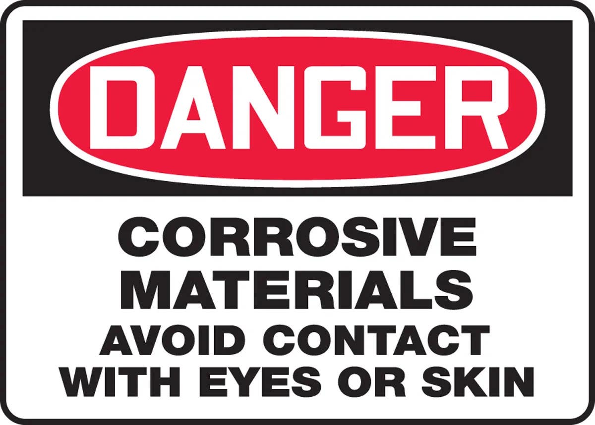 AccuformNMC MCHL118 OSHA Danger Safety Sign, Corrosive Materials, Avoid Contact With Eyes Or Skin, 10" H x 14" W