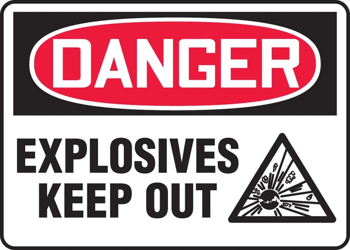 AccuformNMC MCHL121 OSHA Danger Safety Sign, Explosives, Keep Out, 14" H x 10" W