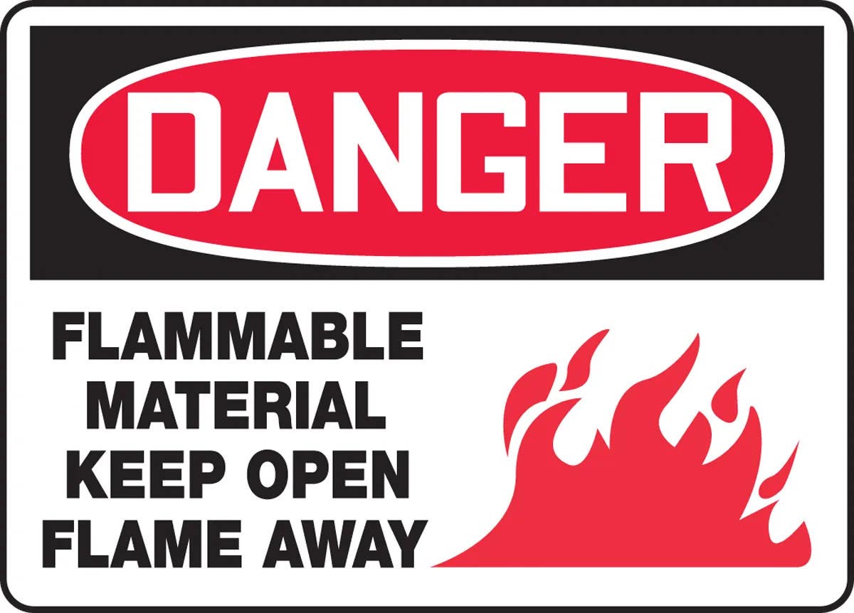AccuformNMC MCHL126 OSHA Danger Safety Sign, Flammable Material Keep Open Flame, 10" H x 14" W