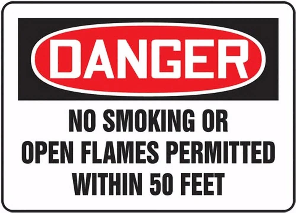 AccuformNMC MCHL154 OSHA Danger Safety Sign, No Smoking Or Open Flames Permitted, 10" H x 14" W