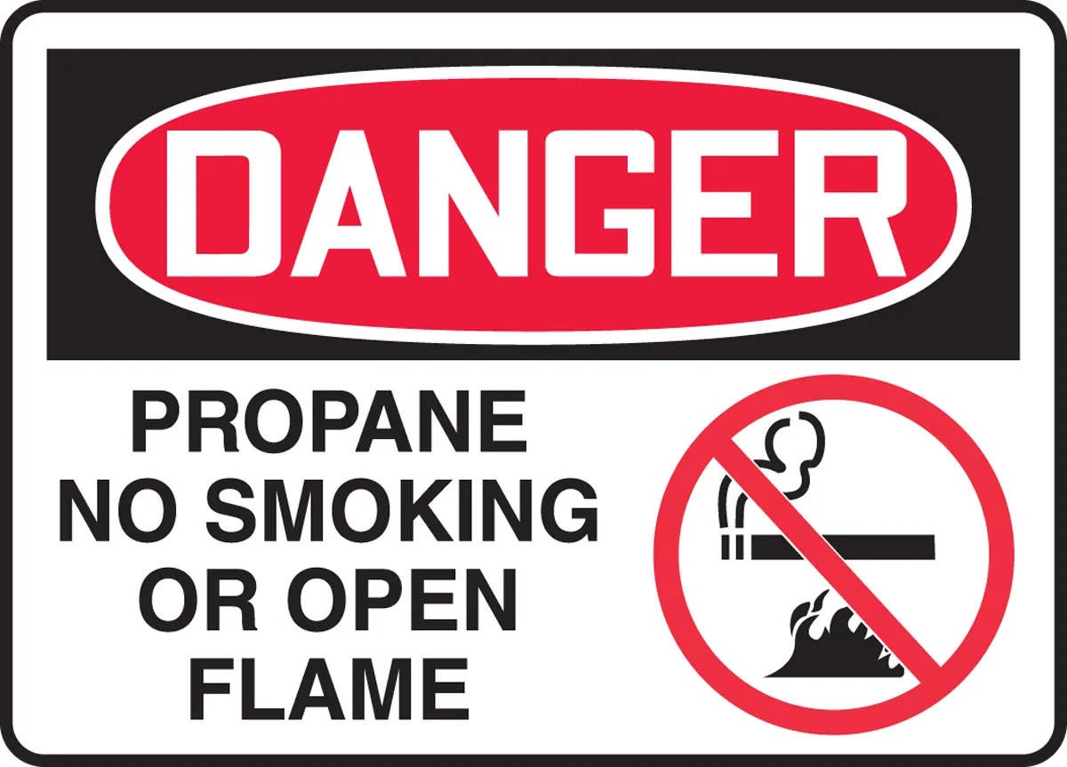 AccuformNMC MCHL172 OSHA Danger Safety Sign, Propane, No Smoking Or Open Flame, 10" H x 14" W