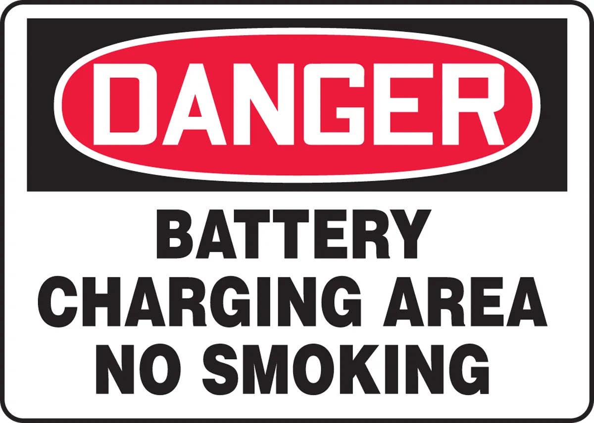 AccuformNMC MCHL220 OSHA Danger Safety Sign, Battery Charging Area, No Smoking, 10" H x 14" W