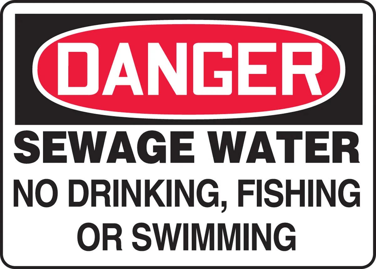 AccuformNMC MCHL242 OSHA Danger Safety Sign, Sewage Water, No Drinking, Fishing Or Swimming, 10" H x 14" W