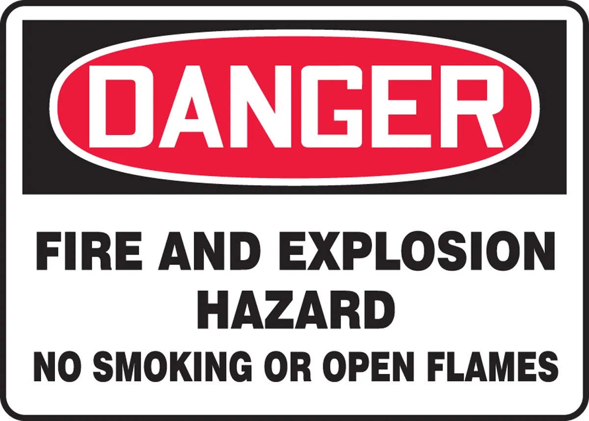 AccuformNMC MCHL2 OSHA Danger Safety Sign, Fire And Explosion Hazard, No Smoking Or Open Flames