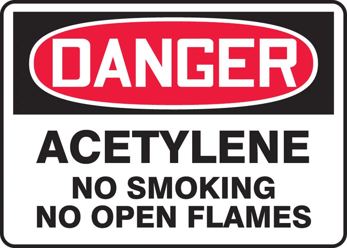 AccuformNMC MCHL271 OSHA Danger Safety Sign, Acetylene, No Smoking, No Open Flames, 10" H x 14" W