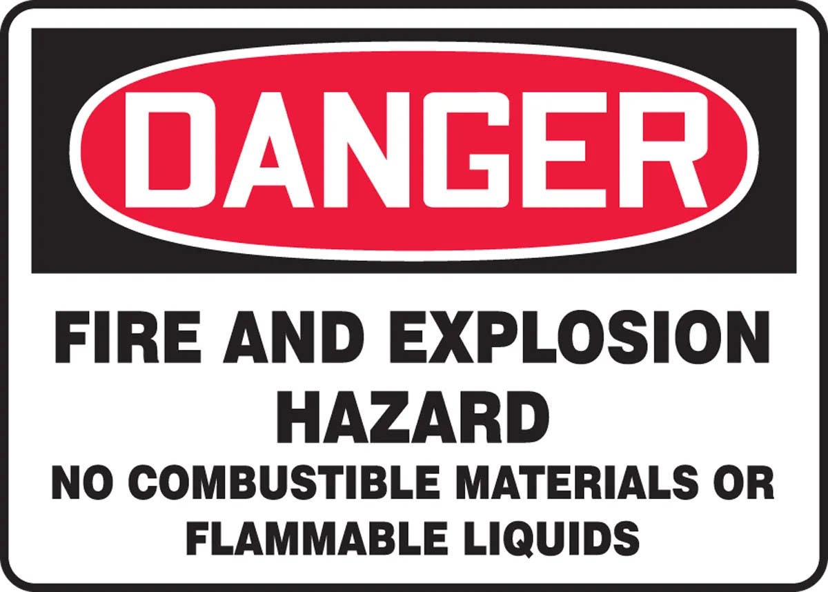 AccuformNMC MCHL2 OSHA Danger Safety Sign, Fire And Explosion Hazard, No Combustible Materials Or Flammable Liquids