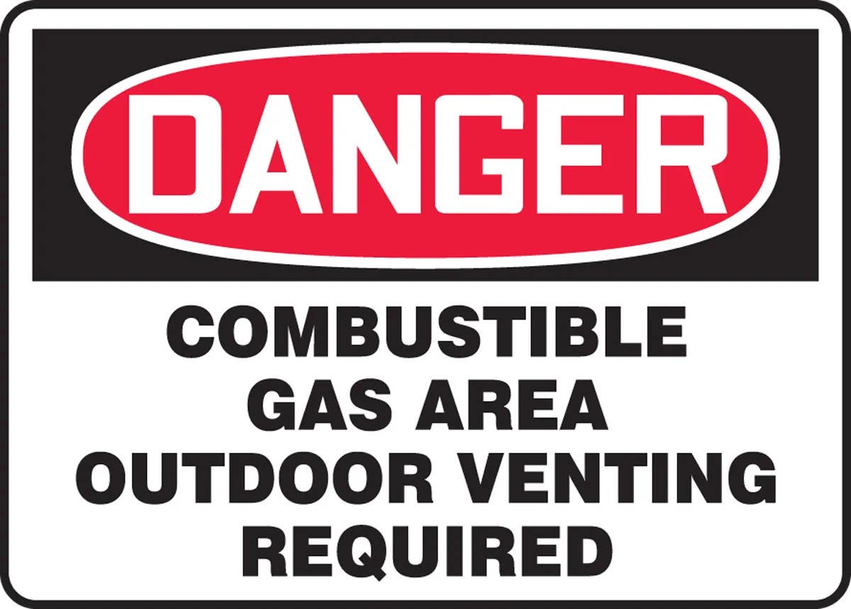 AccuformNMC MCHL2 OSHA Danger Safety Sign, Combustible Gas Area, Outdoor Venting Required