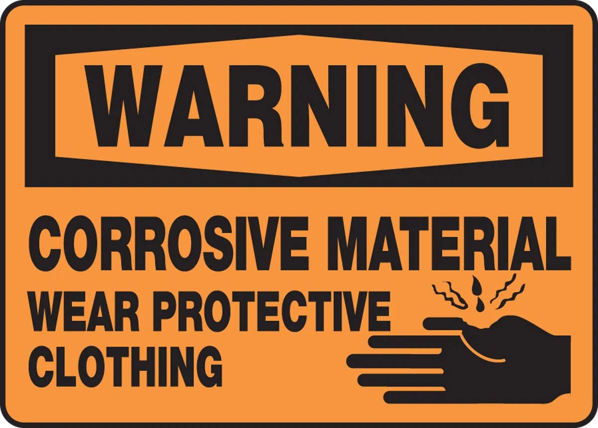 AccuformNMC MCHL312 OSHA Warning Safety Sign, Corrosive Material, Wear Protective Clothing, 10" H x 14" W