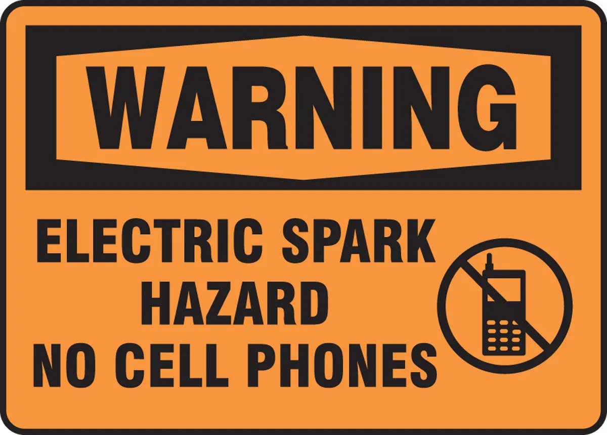 AccuformNMC MCHL34 OSHA Warning Safety Sign, Electric Spark Hazard, No Cell Phones
