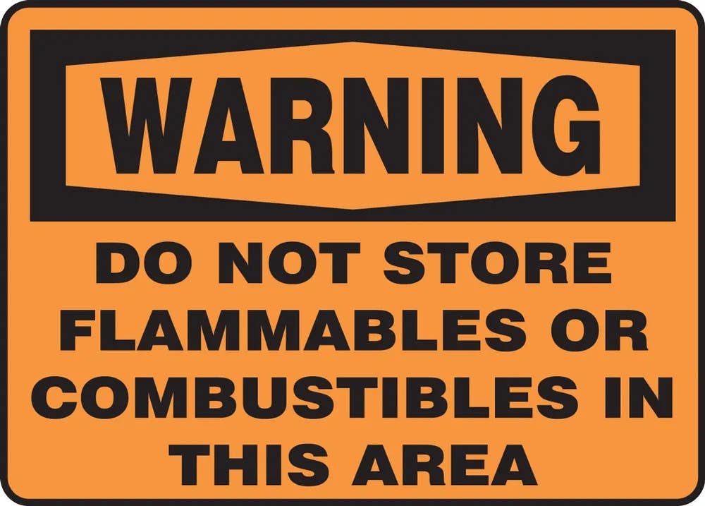 AccuformNMC MCHL354 OSHA Warning Safety Sign, Do Not Store Flammable Or  Combustibles In This Area, 10" H x 14" W