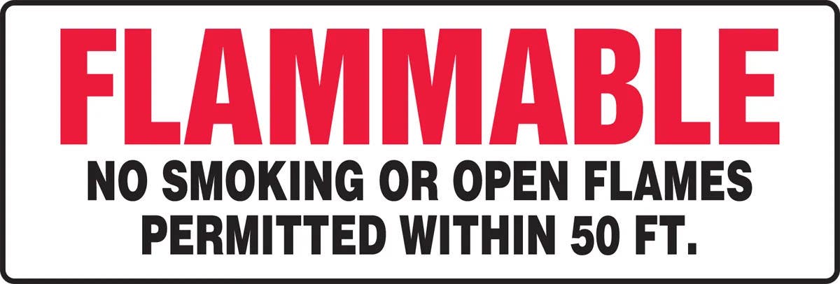 AccuformNMC MCHL579 Flammable Safety Sign, No Smoking Or Open Flames Permitted Within 50 Ft., 12" H x 36" W