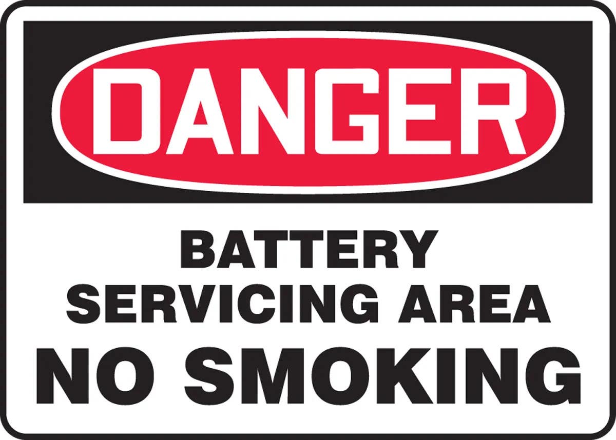 AccuformNMC MCHL928 OSHA Danger Safety Sign, Battery Servicing Area, No Smoking, 10" H x 14" W