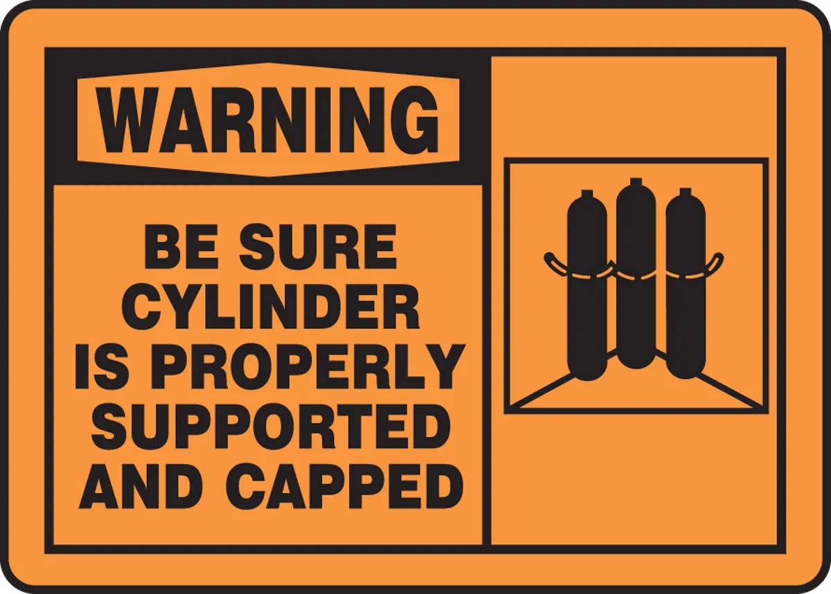 AccuformNMC MCPG3 OSHA Warning Safety Sign, Be Sure Cylinder Is Properly Supported And Capped