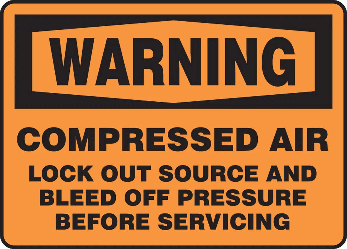 AccuformNMC MCPG30 OSHA Warning Safety Sign, Compressed Air, Lock Out Source And Bleed Off Pressure Before Servicing