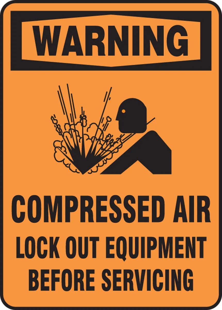 AccuformNMC MCPG30 OSHA Warning Safety Sign, Compressed Air, Lock Out Equipment Before Servicing
