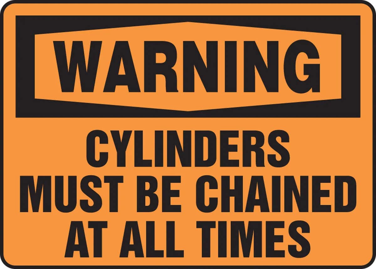 AccuformNMC MCPG32 OSHA Warning Safety Sign, Cylinders Must Be Chained At All Times