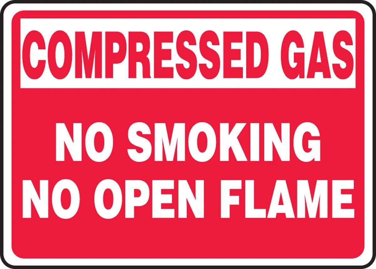 AccuformNMC MCPG501 Compressed Gas Safety Sign, No Smoking No Open Flame, 10" H x 14" W