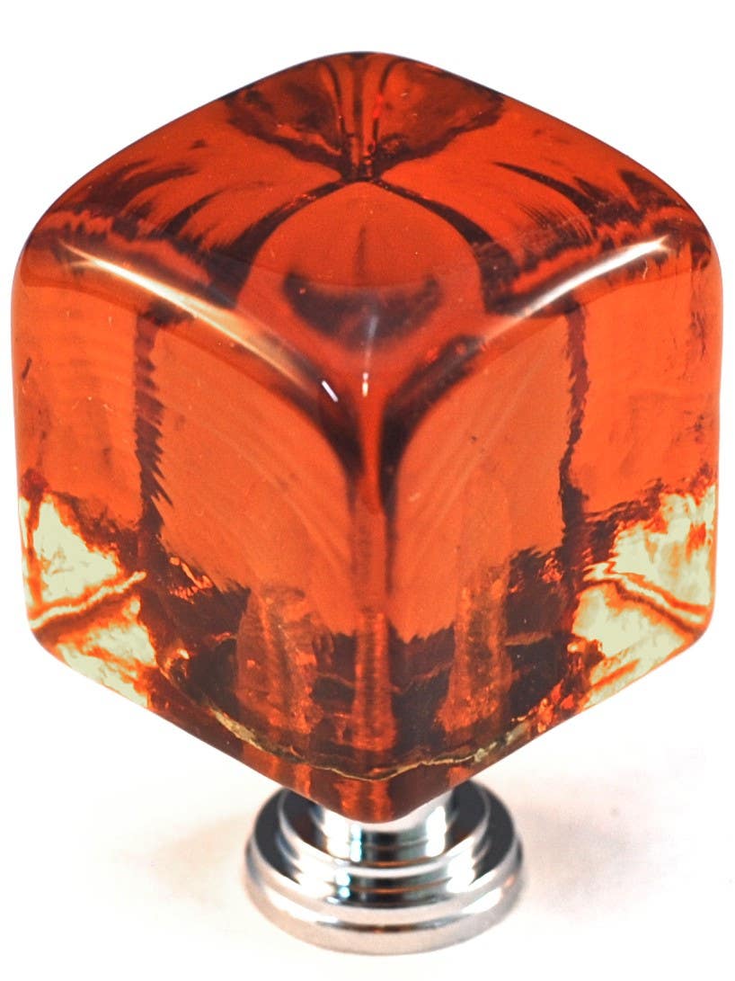 Cal Crystal ARTX CLA Art X Amber Cube Glass Knob w/ Solid Brass Base, 1-1/4" x 1-1/4"