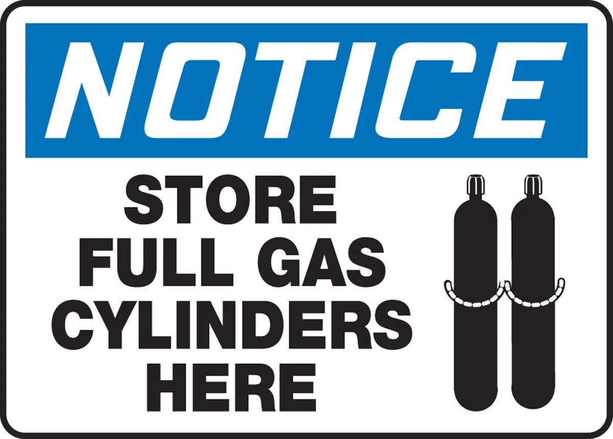 AccuformNMC MCPG808 OSHA Notice Safety Sign, Store Full Gas Cylinders Here, 14" H x 10" W