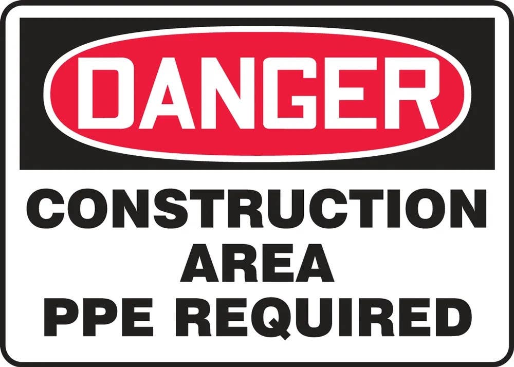AccuformNMC MCRT034 OSHA Danger Safety Sign, Construction Area, PPE Required, 10" H x 14" W