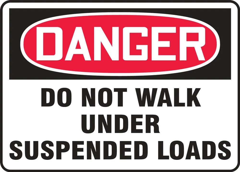 AccuformNMC MCRT090 OSHA Danger Safety Sign, Do Not Walk Under Suspended Loads, 10" H x 14" W