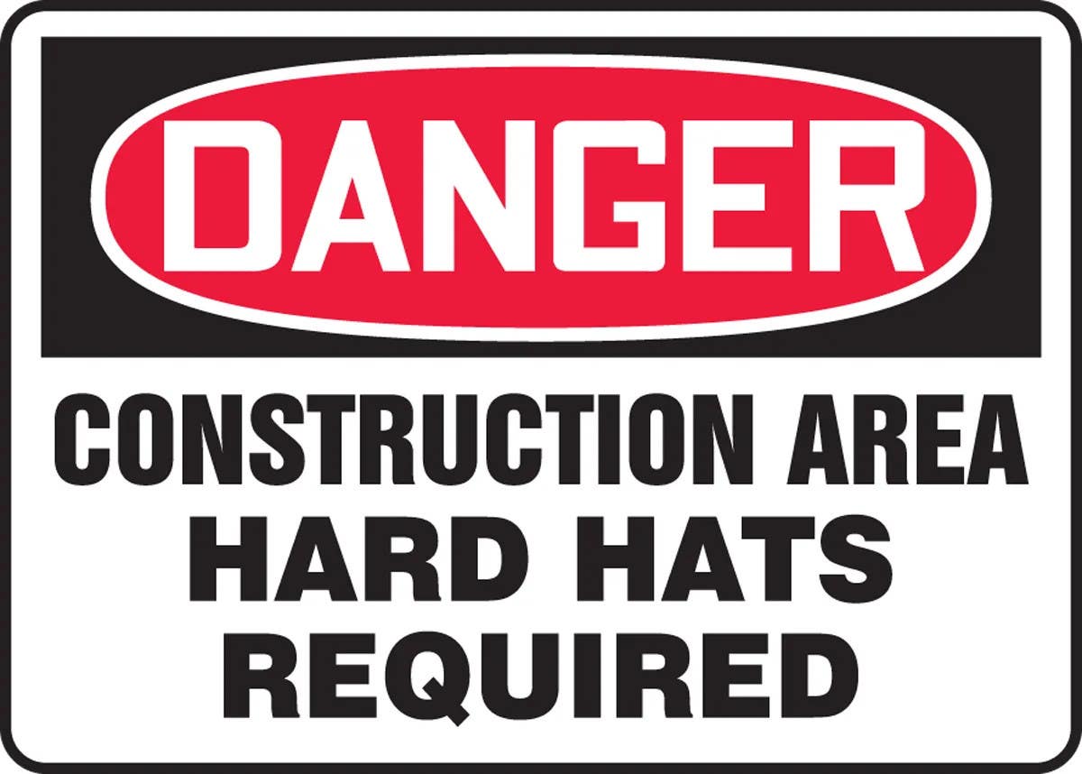 AccuformNMC MCRT1 OSHA Danger Safety Sign, Construction Area, Hard Hats Required