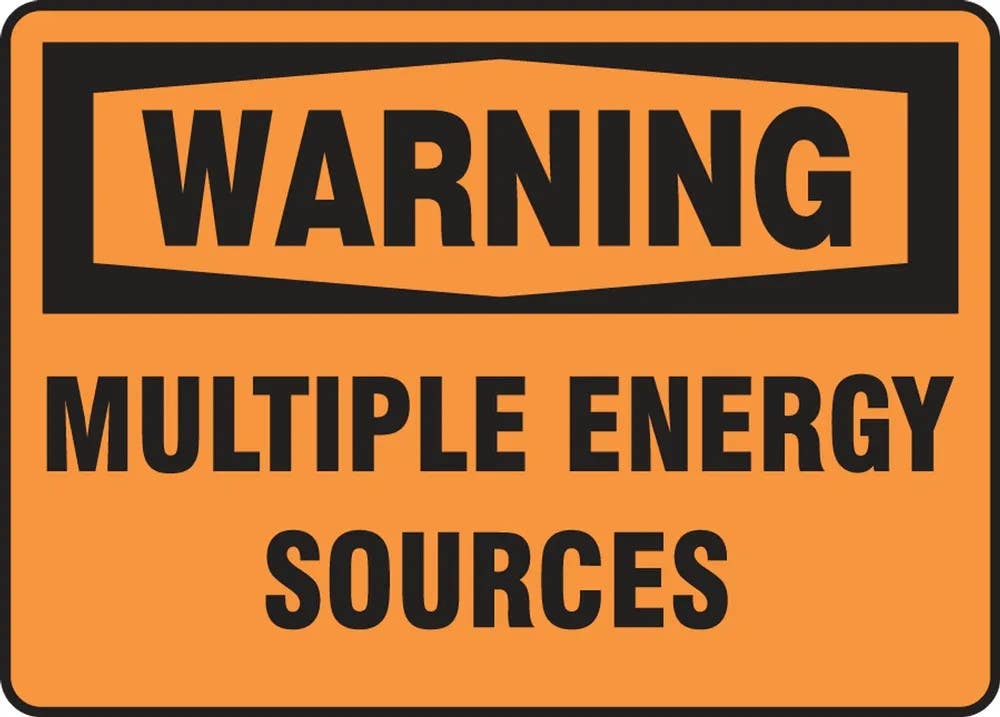 AccuformNMC MCRT302 OSHA Warning Safety Sign, Multiple Energy Sources, 10" H x 14" W
