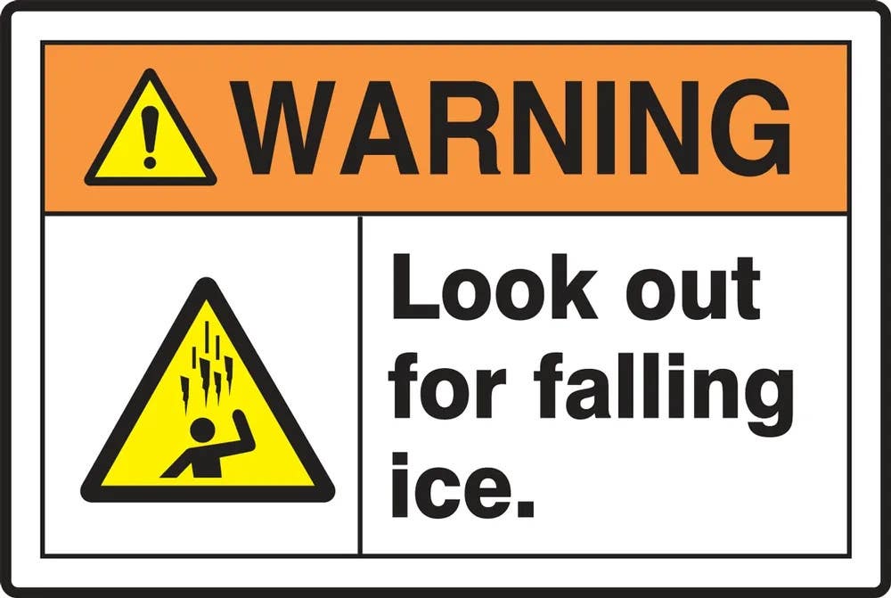 AccuformNMC MCRT308CC ANSI Warning Safety Sign, Look Out For Falling Ice, Lite Corrugated Plastic, 12" H x 18" W
