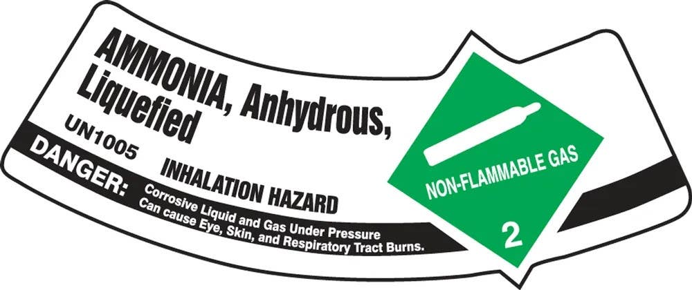 AccuformNMC MCSLAMGXVE Cylinder Shoulder Label, Ammonia, Anhydrous, Liquefied, Adhesive Dura Vinyl, 2" H x 5-1/4" W