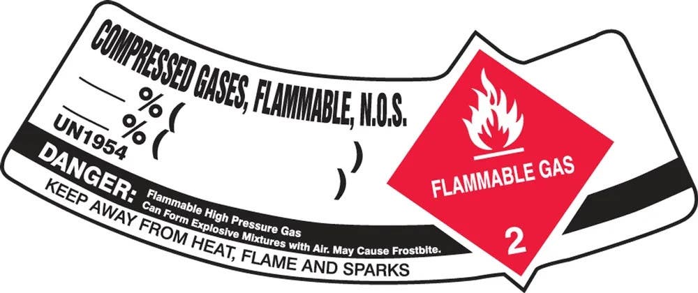 AccuformNMC MCSLCORXVE Cylinder Shoulder Label, Compressed Gases, Flammable, N.O.S., Adhesive Dura Vinyl, 2" H x 5-1/4" W