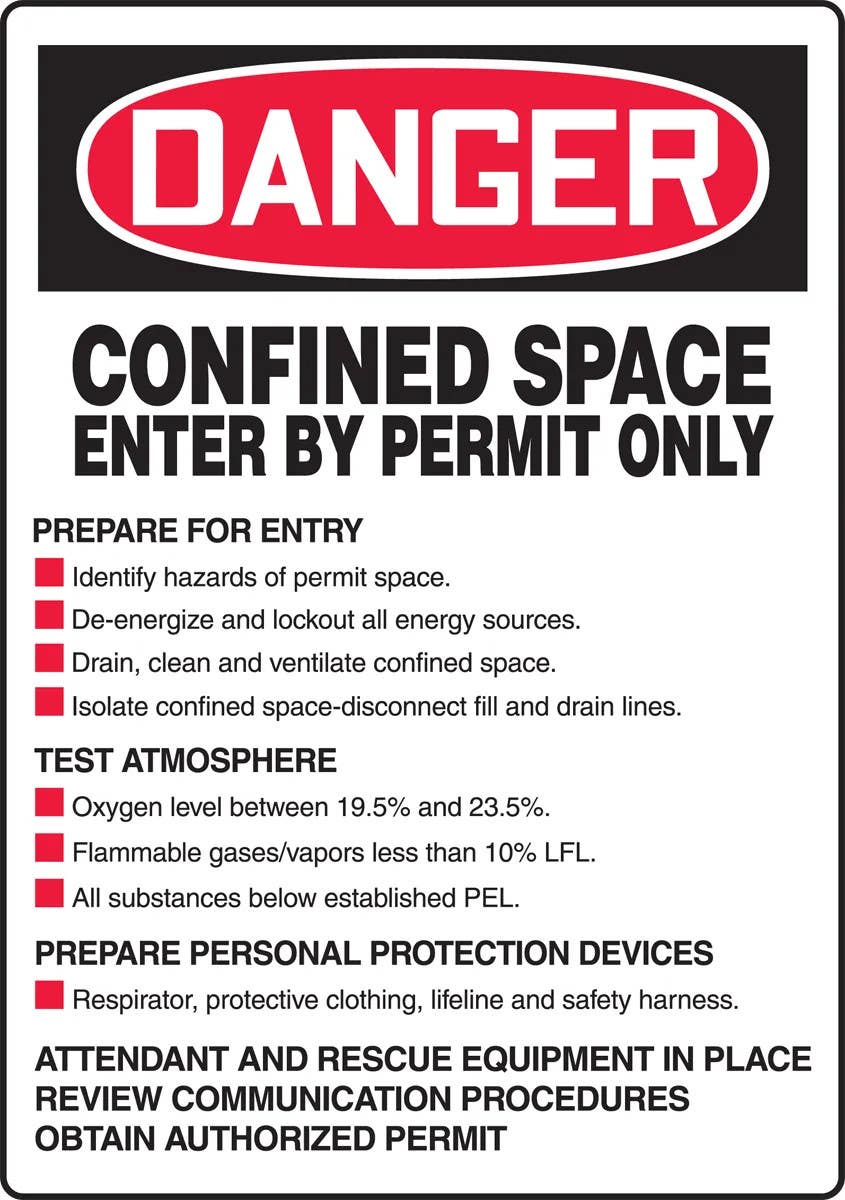 AccuformNMC MCSP017 OSHA Danger Safety Sign, Confined Space, Enter By Permit Only, With Entry Procedure, 20" H x 14" W