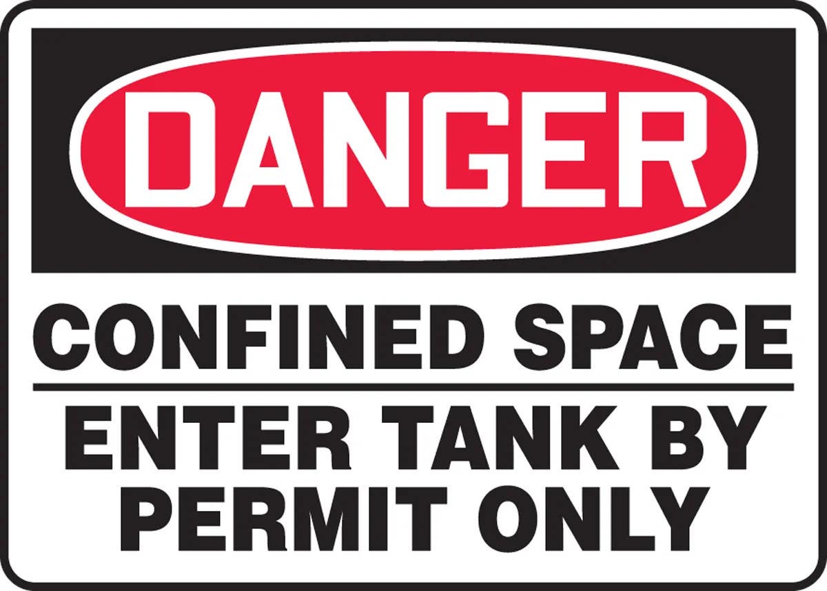 AccuformNMC MCSP029 OSHA Danger Safety Sign, Confined Space, Enter Tank By Permit Only, 14" H x 10" W