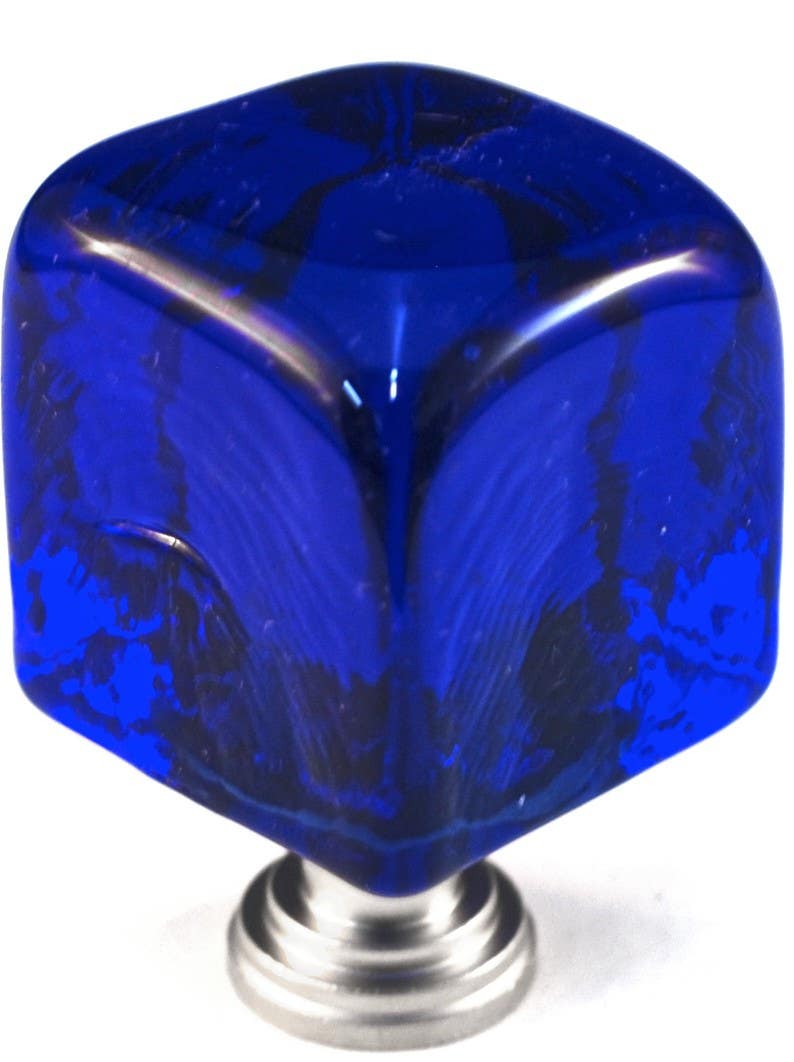 Cal Crystal ARTX CLB Art X Blue Cube Glass Knob w/ Solid Brass Base, 1-1/4" x 1-1/4"