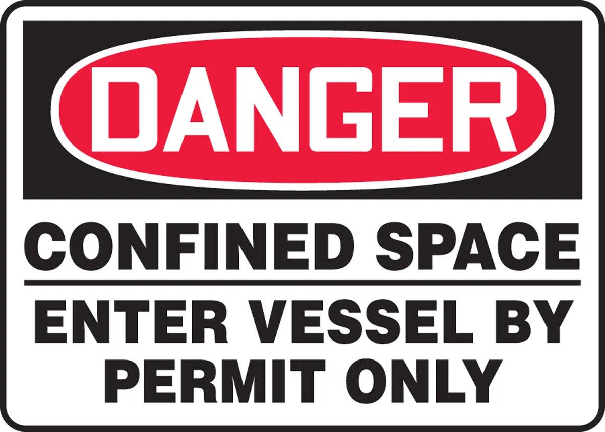 AccuformNMC MCSP034 OSHA Danger Safety Sign, Confined Space, Enter Vessel By Permit Only, 10" H x 14" W