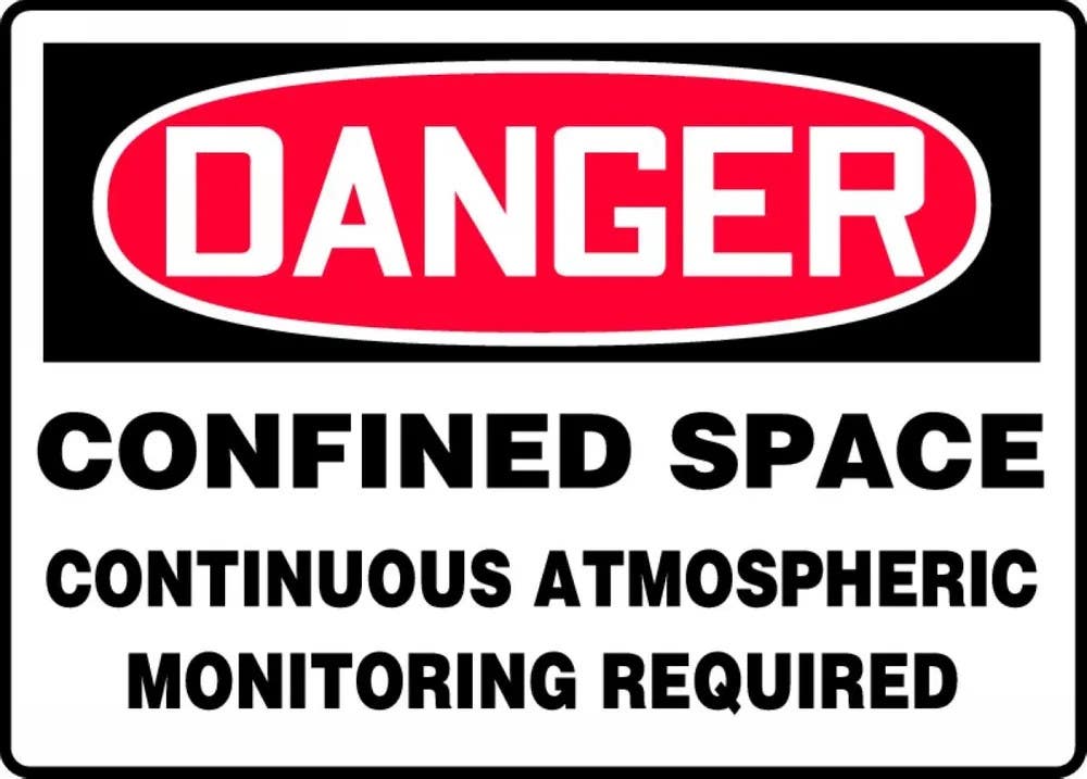 AccuformNMC MCSP076 OSHA Danger Safety Sign, Confined Space, Continuous Atmospheric Monitoring Required, 10" H x 14" W