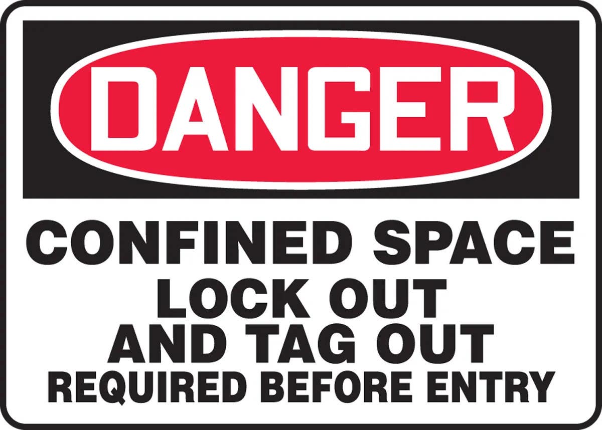 AccuformNMC MCSP111 OSHA Danger Safety Sign, Confined Space, Lock Out And Tag Out Required Before Entry, 10" H x 14" W