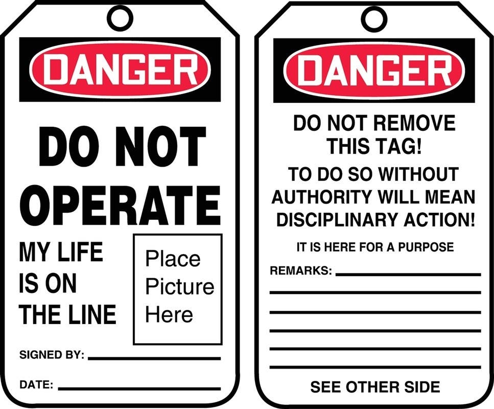 AccuformNMC MDT0 OSHA Danger Safety Tag, Do Not Operate, My Life Is On The Line, 5-3/4" H x 3-1/4" W, 5/Pk